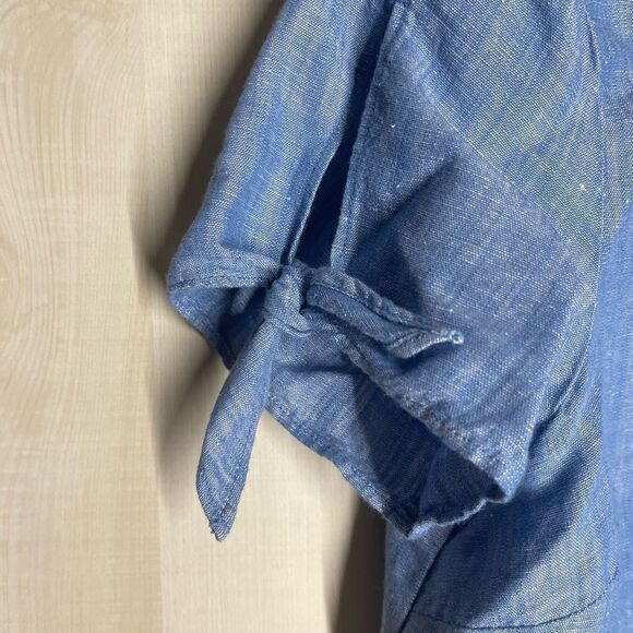 Talbots denim chambray short sleeve‎ embroidered top blouse, size medium petite - Picture 5 of 16